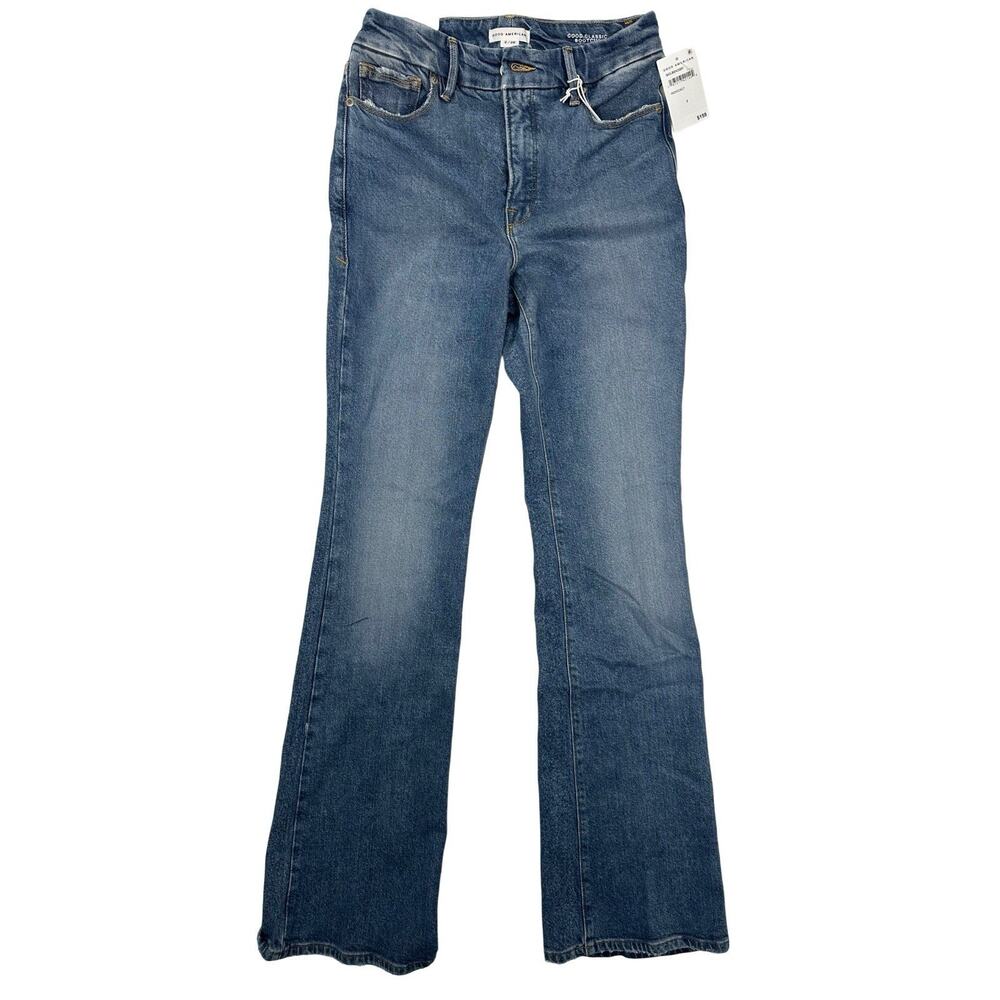 Good American Slim Bootcut Jeans Blue Button Zip 5-Pocket Denim Women
